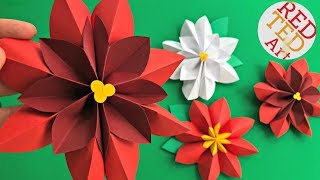 Paper Flower DIY  Easy Poinsettia Decor DIY  DIY Christmas Decor  3D Paper Room Decor [upl. by Eitsirhc]